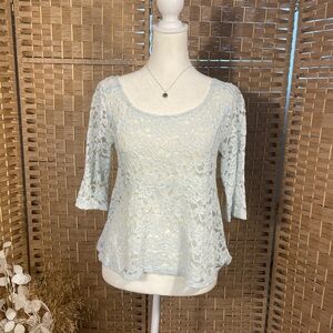 Light blue 3/4 sleeve lace top- Hollister small
